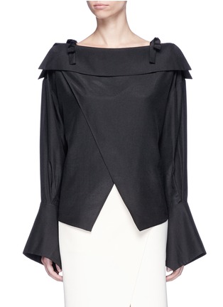 Main View - Click To Enlarge - NOHKE - Off-shoulder wrap front sateen top