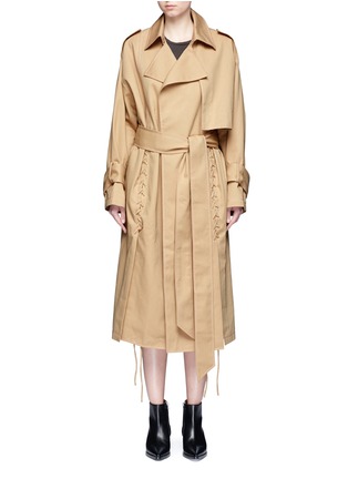 Main View - Click To Enlarge - 73437 - Belted cotton twill lace-up trench coat