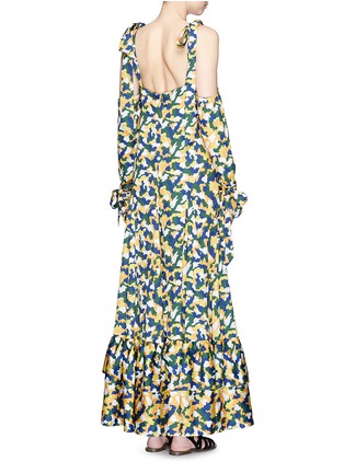 Back View - Click To Enlarge - 73437 - Camouflage print cold shoulder satin maxi dress