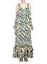 Main View - Click To Enlarge - 73437 - Camouflage print cold shoulder satin maxi dress