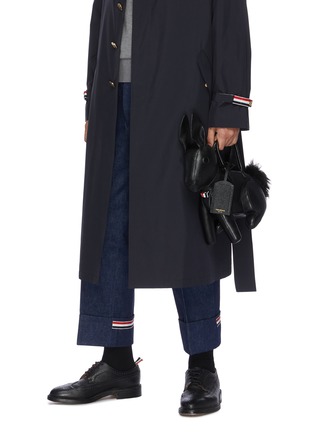 Figure View - Click To Enlarge - THOM BROWNE - Fur pom pom pebble grain leather rabbit bag with knit sweater
