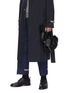 Figure View - Click To Enlarge - THOM BROWNE - Fur pom pom pebble grain leather rabbit bag with knit sweater