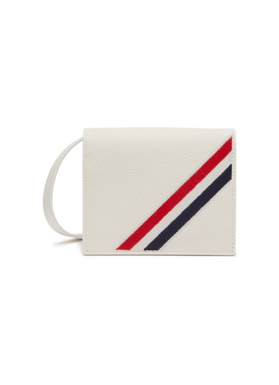 Main View - Click To Enlarge - THOM BROWNE  - Tricolour Diagonal Stripe Leather Cardholder with Crossbody Strap