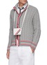 Figure View - Click To Enlarge - THOM BROWNE  - Tricolour Diagonal Stripe Leather Cardholder with Crossbody Strap