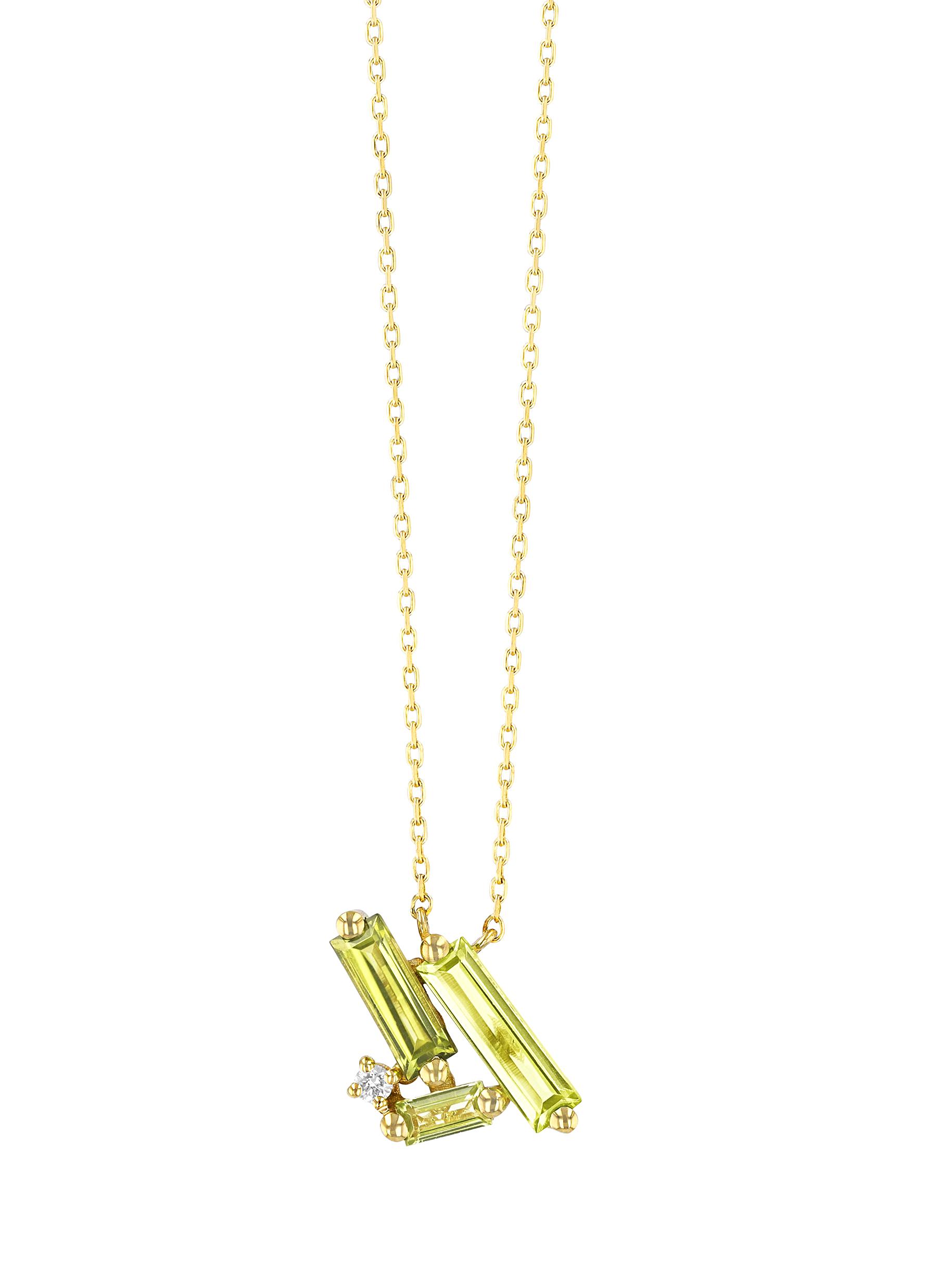 Suzanne Kalan Horizontal Cluster Diamond Peridot 14k Gold Necklace