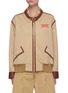 Main View - Click To Enlarge - BURBERRY - Leather trim logo print cotton gabardine blouson