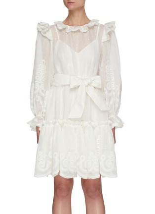 Main View - Click To Enlarge - ZIMMERMANN - 'The LOVESTRUCK' Rope Embroidered Ruffle Trim Tier Dress