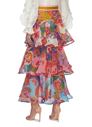 Back View - Click To Enlarge - ZIMMERMANN - 'The Lovestruck' Belted Paisley Floral Graphic Maxi Flounce Skirt