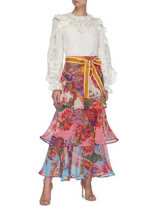 Figure View - Click To Enlarge - ZIMMERMANN - 'The Lovestruck' Belted Paisley Floral Graphic Maxi Flounce Skirt
