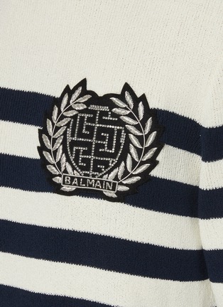  - BALMAIN - Embroidered Monogram Patch Stripe Cotton Blend Sweater