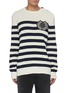 Main View - Click To Enlarge - BALMAIN - Embroidered Monogram Patch Stripe Cotton Blend Sweater