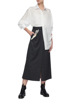 Figure View - Click To Enlarge - MAISON MARGIELA - Contrast side pocket tweed herringbone maxi skirt