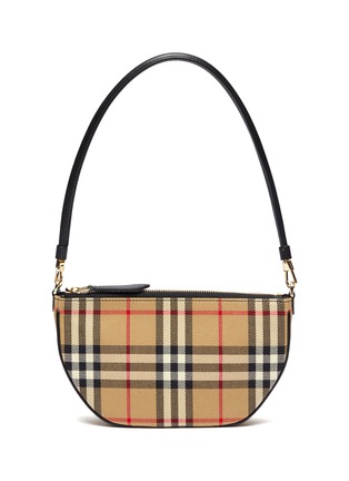 Main View - Click To Enlarge - BURBERRY - 'OLYMPIA' Check Print Cotton Pouch Leather Handle Bag