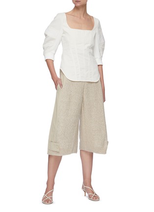 Figure View - Click To Enlarge - STELLA MCCARTNEY - Contrast Side Panel Foldover Waist Wide Leg Shorts