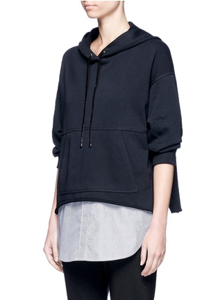Front View - Click To Enlarge - 3.1 PHILLIP LIM - Pinstripe shirttail hem cotton hoodie