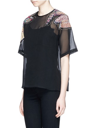 Front View - Click To Enlarge - 3.1 PHILLIP LIM - Floral patchwork sheer silk T-shirt