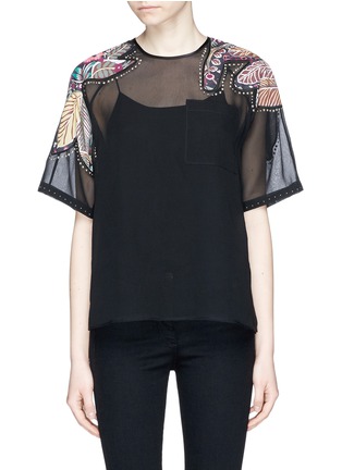 Main View - Click To Enlarge - 3.1 PHILLIP LIM - Floral patchwork sheer silk T-shirt