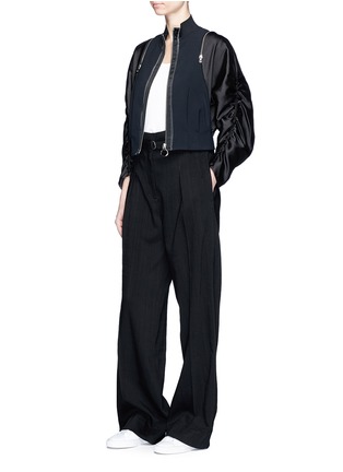 Figure View - Click To Enlarge - 3.1 PHILLIP LIM - Ruched satin zip sleeve crepe jacket
