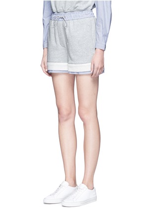 Front View - Click To Enlarge - 3.1 PHILLIP LIM - Stripe poplin trim French terry shorts