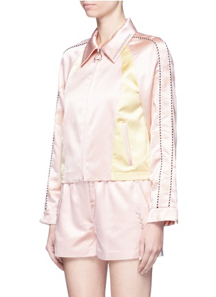 Front View - Click To Enlarge - 3.1 PHILLIP LIM - 'Western' stud collar colourblock satin bomber jacket