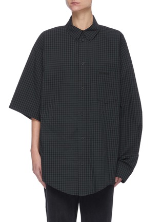 Main View - Click To Enlarge - BALENCIAGA - Asymmetric sleeve plaid shirt