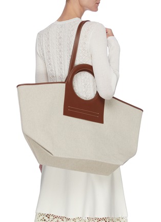 Front View - Click To Enlarge - HEREU - 'Cala' Leather Top Handle Oversize Canvas Tote