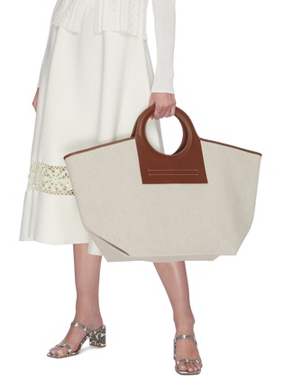 Figure View - Click To Enlarge - HEREU - 'Cala' Leather Top Handle Oversize Canvas Tote