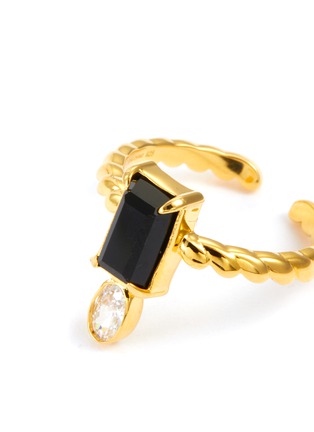 Detail View - Click To Enlarge - EJING ZHANG - Werveling' Black Stone Gold Plated Stud Open Ring