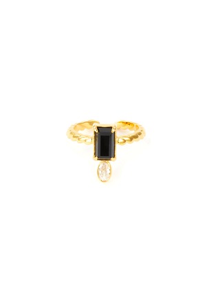Main View - Click To Enlarge - EJING ZHANG - Werveling' Black Stone Gold Plated Stud Open Ring