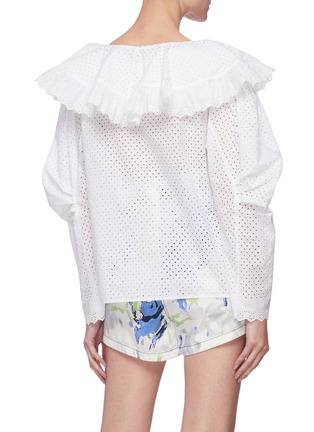 Back View - Click To Enlarge - PHILOSOPHY DI LORENZO SERAFINI - Ruffle Collar Puff Sleeve Openwork Embroidered Blouse