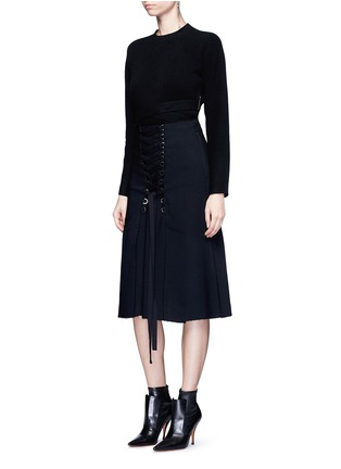 Figure View - Click To Enlarge - PROENZA SCHOULER - Lace-up virgin wool blend A-line skirt