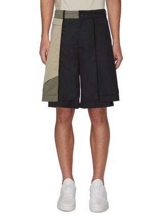 Main View - Click To Enlarge - FENG CHEN WANG - Deconstructed Contrast Panel Layered Wool Blend Shorts