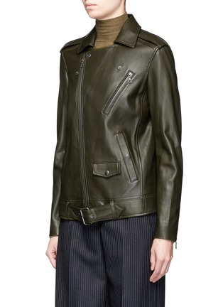 Front View - Click To Enlarge - THEORY - 'Tralsmin' belted lambskin leather moto jacket
