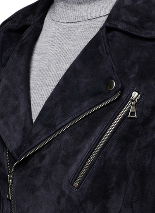 Detail View - Click To Enlarge - THEORY - 'Tralsmin' belted moto lambskin suede jacket