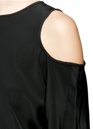 Detail View - Click To Enlarge - TIBI - Drawstring hem silk cold shoulder top