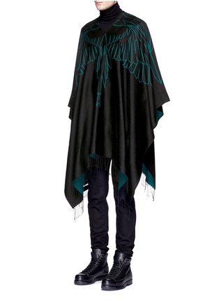 Front View - Click To Enlarge - MARCELO BURLON - 'Aserel' reversible wing jacquard poncho