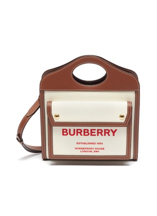 Main View - Click To Enlarge - BURBERRY - 'Mini Pocket' Horseferry Logo Print Leather Trim Canvas Tote