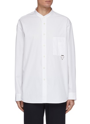 Main View - Click To Enlarge - SOLID HOMME - Mandarin collar metal pocket detail shirt