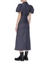 Back View - Click To Enlarge - GANNI - Balloon Sleeve Ruch Bodice Pinstripe Midi Dress