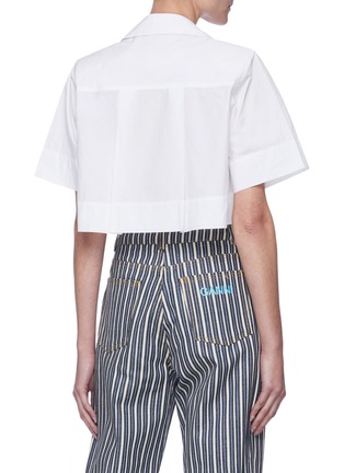 Back View - Click To Enlarge - GANNI - Patch Pocket Cotton Poplin Crop Shirt