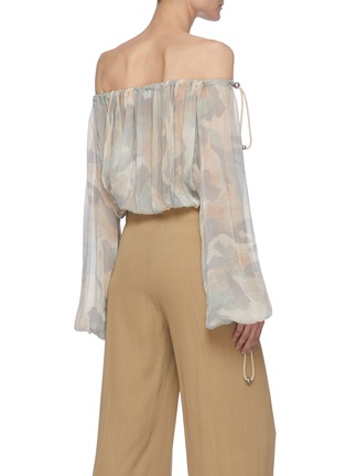 Back View - Click To Enlarge - DION LEE - Camo print off shoulder balloon sleeve blouse