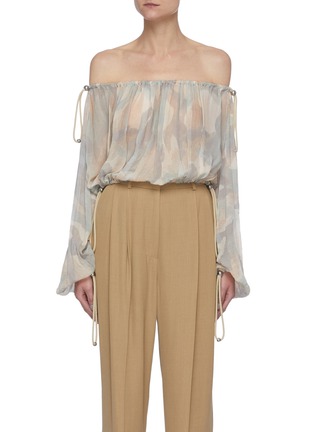 Main View - Click To Enlarge - DION LEE - Camo print off shoulder balloon sleeve blouse