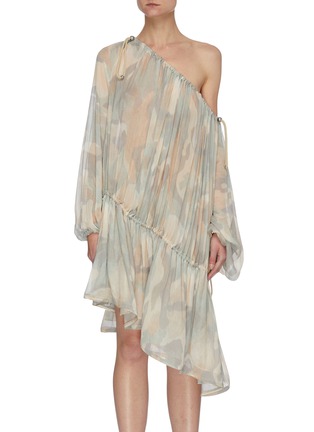 Main View - Click To Enlarge - DION LEE - Camo print off shoulder asymmetric ruffle dress