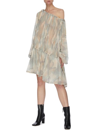Figure View - Click To Enlarge - DION LEE - Camo print off shoulder asymmetric ruffle dress