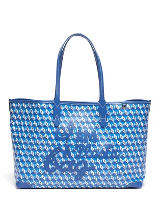 Main View - Click To Enlarge - ANYA HINDMARCH - 'I Am A Plastic Bag' Logo Appliqué Anagram Print Canvas Small Tote