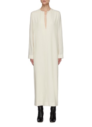 Main View - Click To Enlarge - THE ROW - Open Mandarin Collar Wool Maxi Dress
