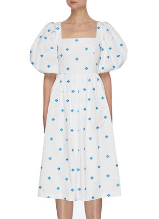 Main View - Click To Enlarge - MING MA - Balloon Sleeve Cut Out Back Square Neck Dress