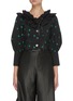 Main View - Click To Enlarge - MING MA - Ruffle Neck Puffer Sleeve Floral Embroidered Blouse
