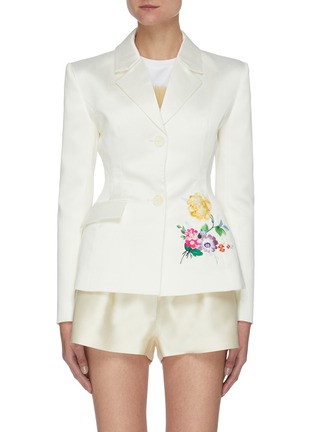 Main View - Click To Enlarge - MING MA - Floral Embroidery Single Breast Blazer
