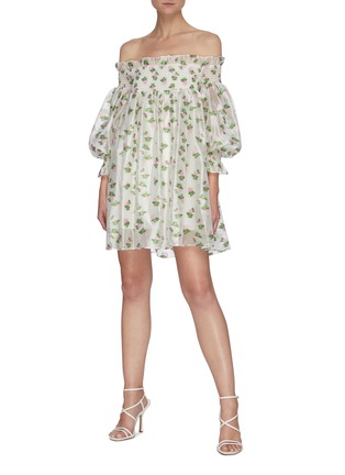 Figure View - Click To Enlarge - MING MA - Off Shoulder Floral Print Mini Dress